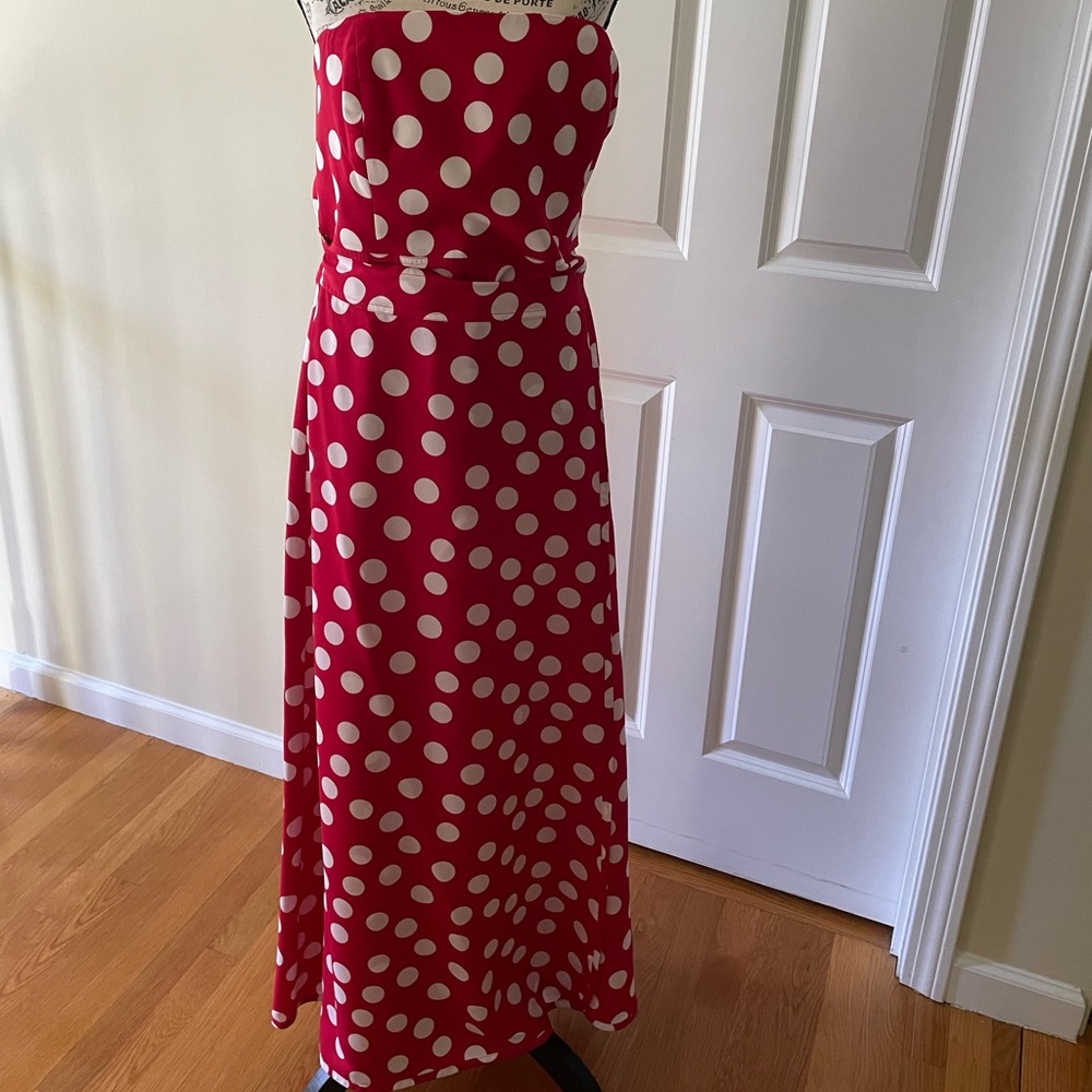 Club Monaco Red Polka Dot Strapless Dress